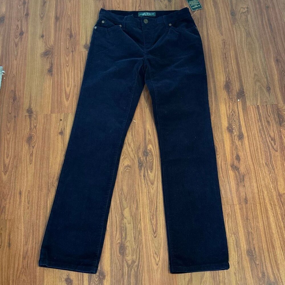 NWT LRL Ralph Lauren jeans navy blue velvet swimming fit pants straight leg size